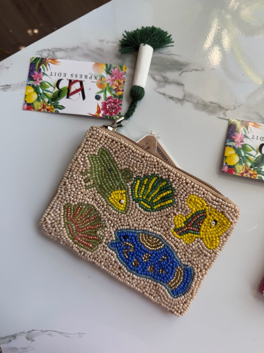 Beaded Tropical Fish Coin Pouch - Neutral & Bright Accents